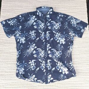 CONNOR SHIRT MENS XL SLIM NAVY BLUE FLORAL TROPICAL ALOHA SHORT SLEEVE BUTTON